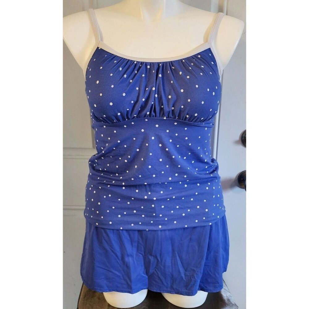 Kim Rogers‎ Women's 2-Piece Swimsuit Tankini Top Skirted Bottom Blue/White Sz XL